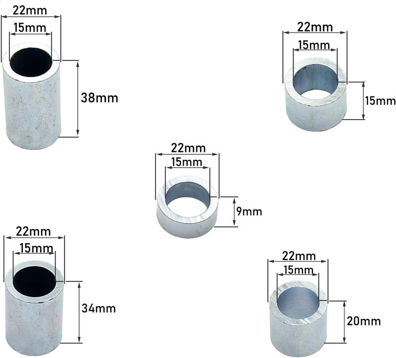 Greesp 5x 15mm Axle Spacers 9mm/15mm/20mm/34mm/38mm Bushing Pit PRO Trail Quad Dirt Bike ATV Buggy - Image 2